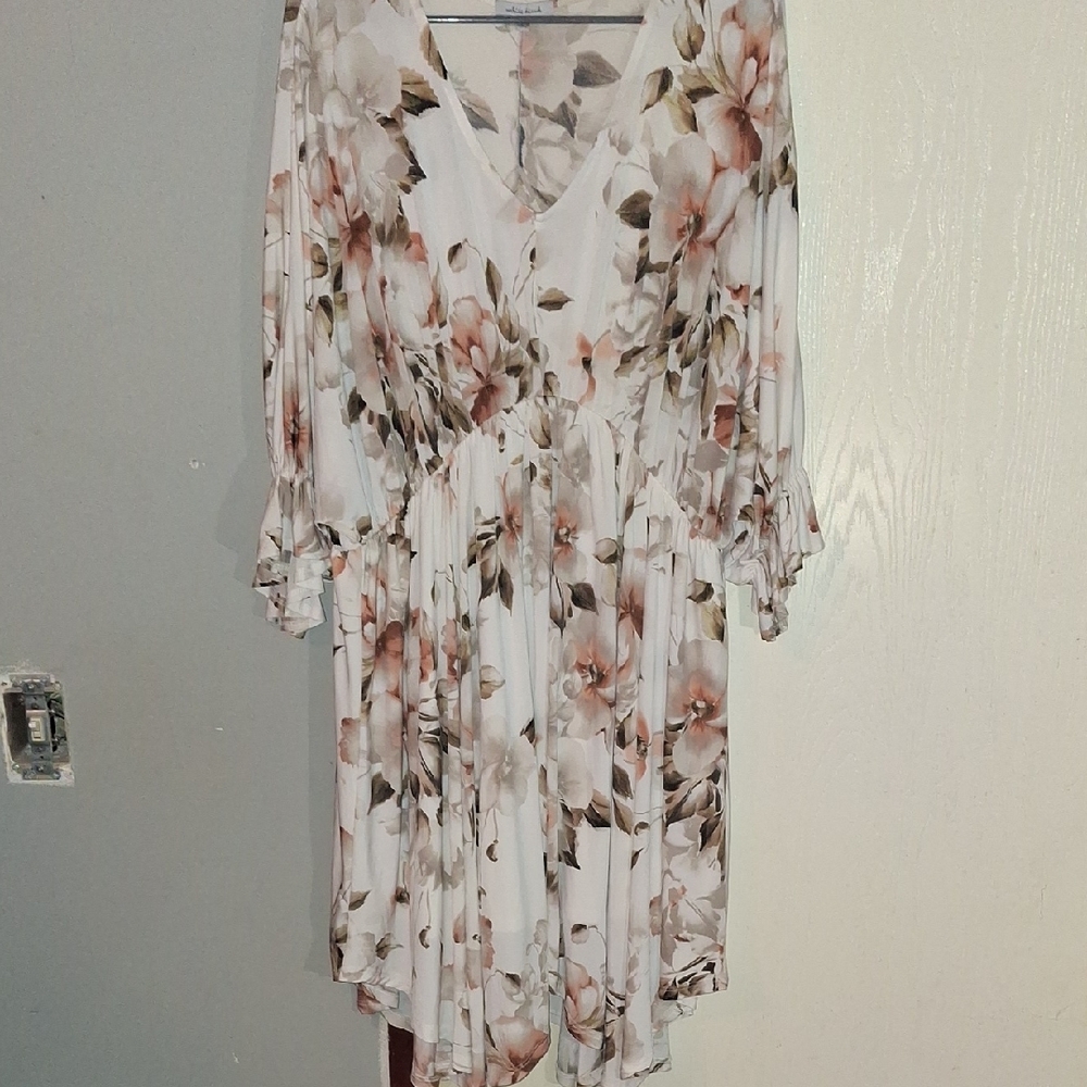 White Birch High Low Floral Dress - Cream and Pink